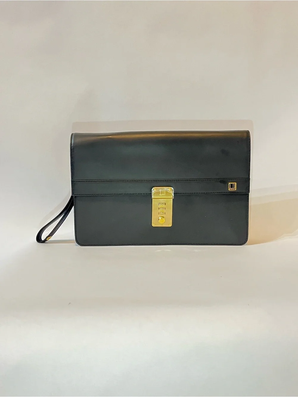 Dunhill Vintage Black Leather Clutch Gold Combination Lock Wristlet 🇮🇹
